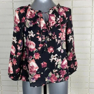Maximalist 100% silk Floral long sleeve blouse office formal size  m
